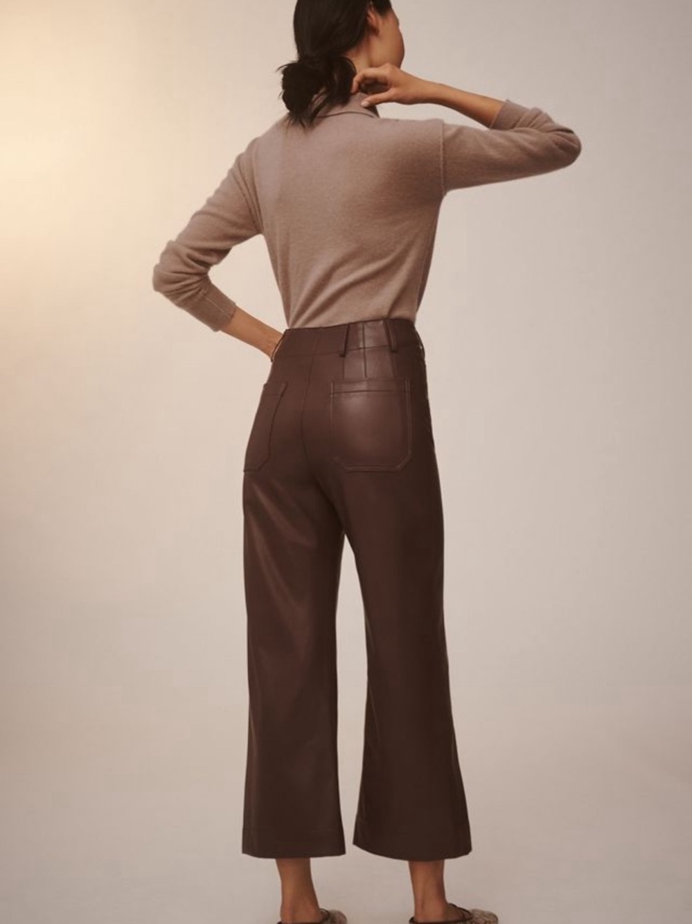 Maeve The Colette Cropped Wide-Leg Pants Faux Leather Wide Leg Waist 29